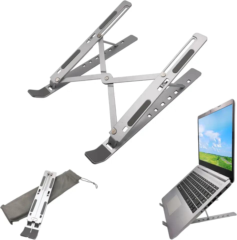 Dohe - Laptopständer - Verstellbar in 7 Stufen, Rutschfest, Hergestellt aus robustem Aluminium, Kompatibel mit 13–15.6", Neigungswinkel 15–45°, Farbe Silber