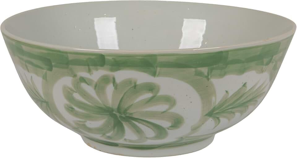 Creative Co-Op Hand-Painted Stoneware Bowl with Water Color Floral Design, Green