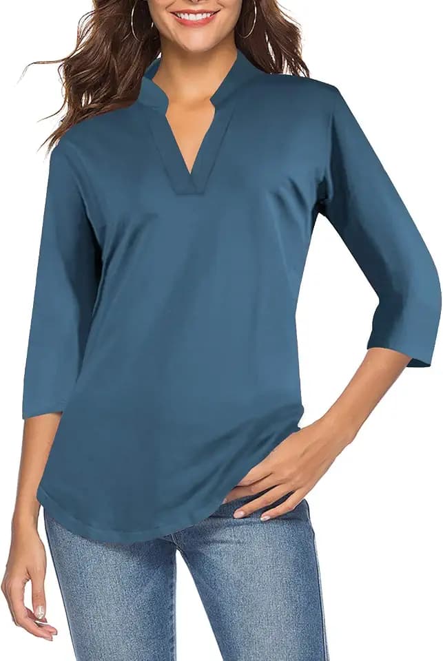 CEASIKERY Women's 3/4 Sleeve V Neck Tops Casual Tunic Blouse Loose Shirt
