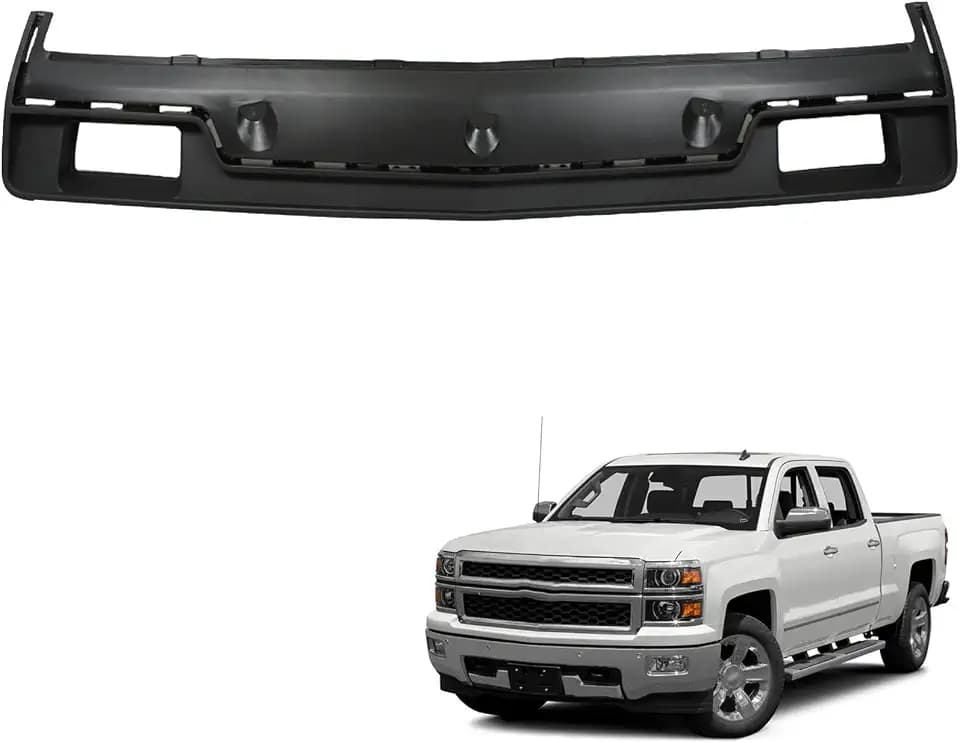 Plastic Front Bumper Filler Panel Black with Impact Bar Skid Plate with Tow Hooks Hole Replacement for 2014 2015 Silverado 1500 22944881
