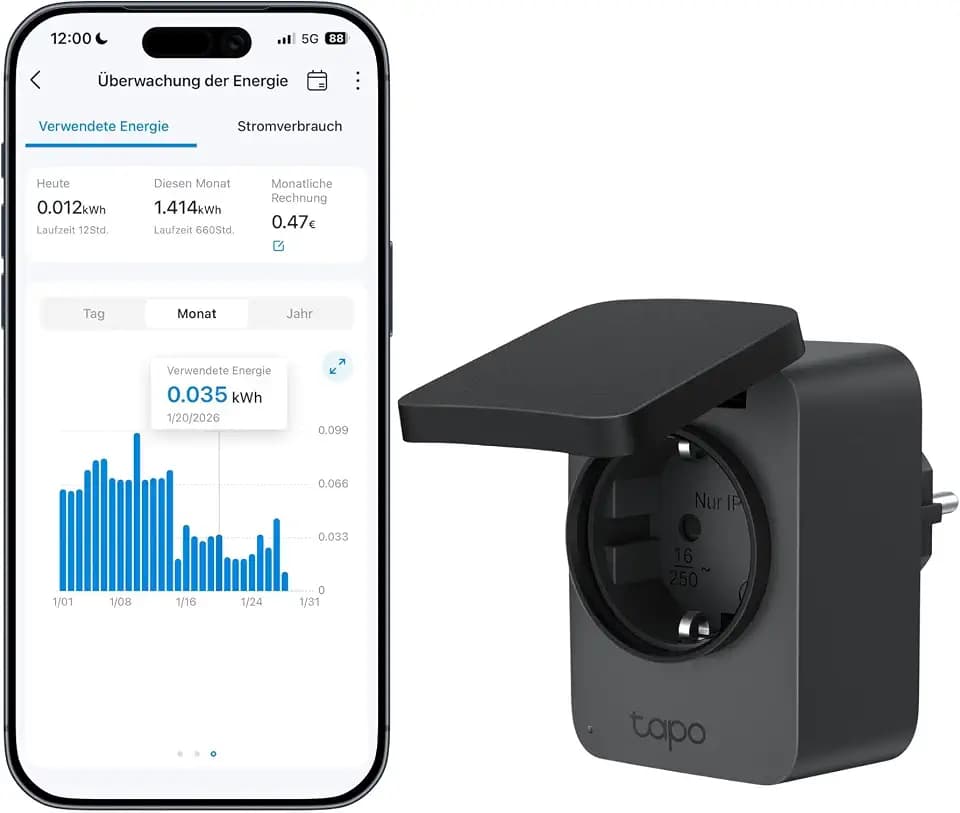 Tapo P410M WLAN Outdoor Steckdose, Smart Home Plug mit Stromzähler, IP54, funktioniert mit Alexa, Google Assistant, Siri, SmartThings & Matter, Fernsteuerung, Zeitplan, 2,4 GHz, 3680W/16A