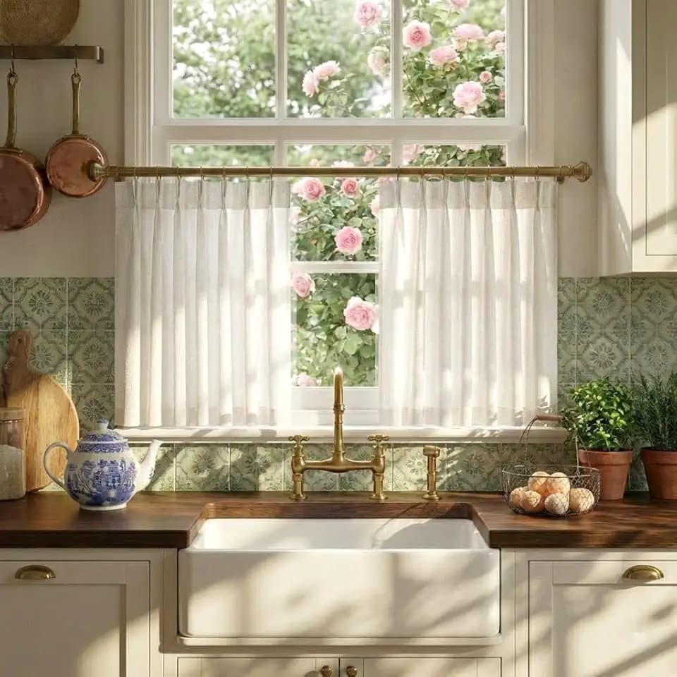 NICETOWN Natural Pinch Pleated Linen Kitchen Window Curtains