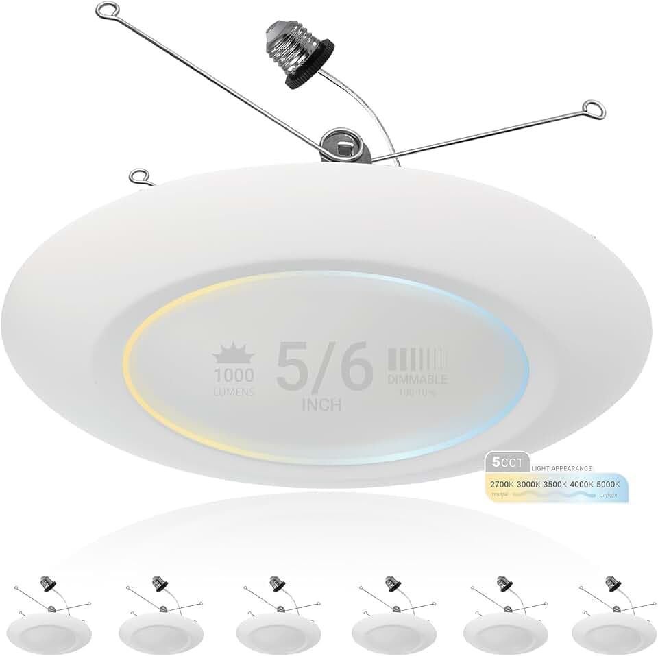 NUWATT 6 Inch Ceiling Flush Mount LED Disk Light, 5CCT 2700K-5000K, 6 Pack
