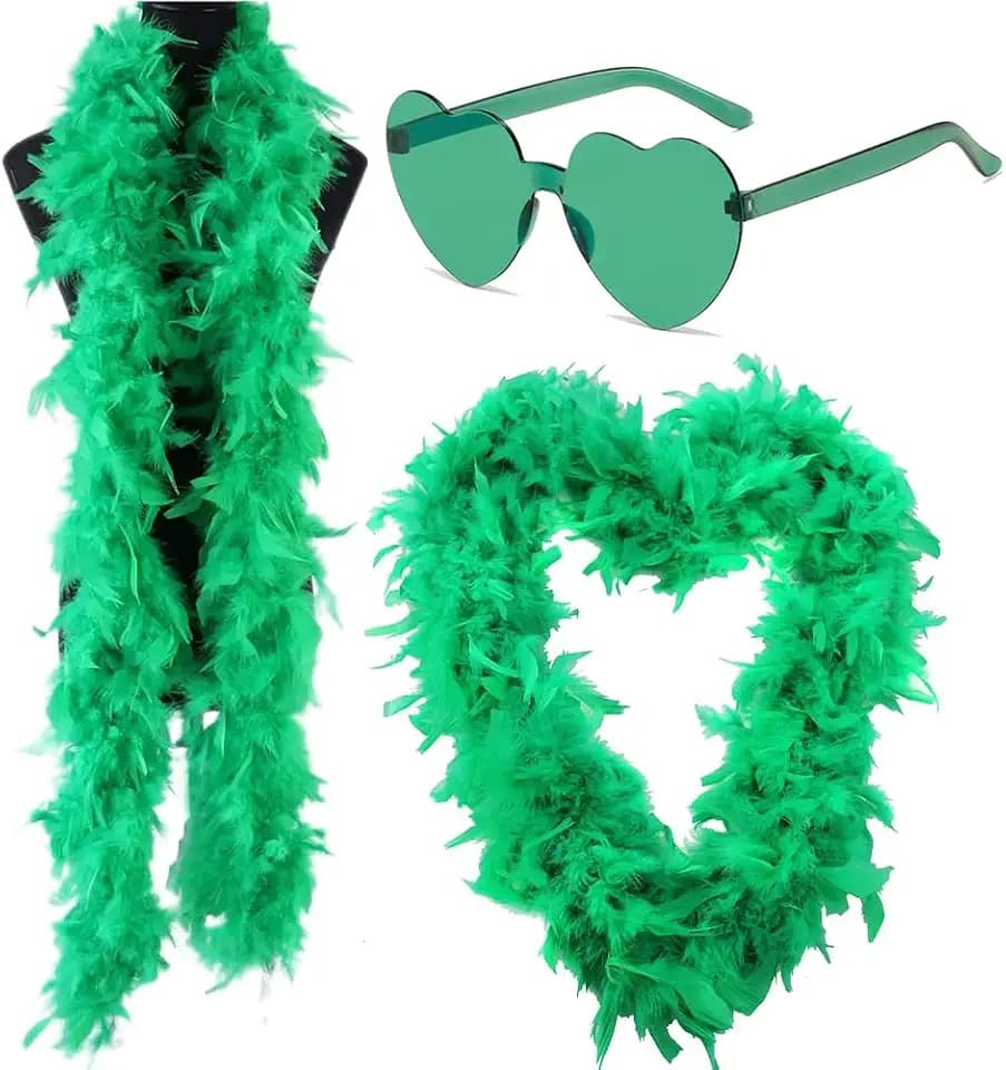Federboa, 2M Federschal Kostüm Zubehör Flauschige Federboa mit Partybrille Feder Boas für Frauen Turkey Feather Boas Dekorieren für Hochzeit,Ankleiden Party, Cosplay,Karneval(Grün)