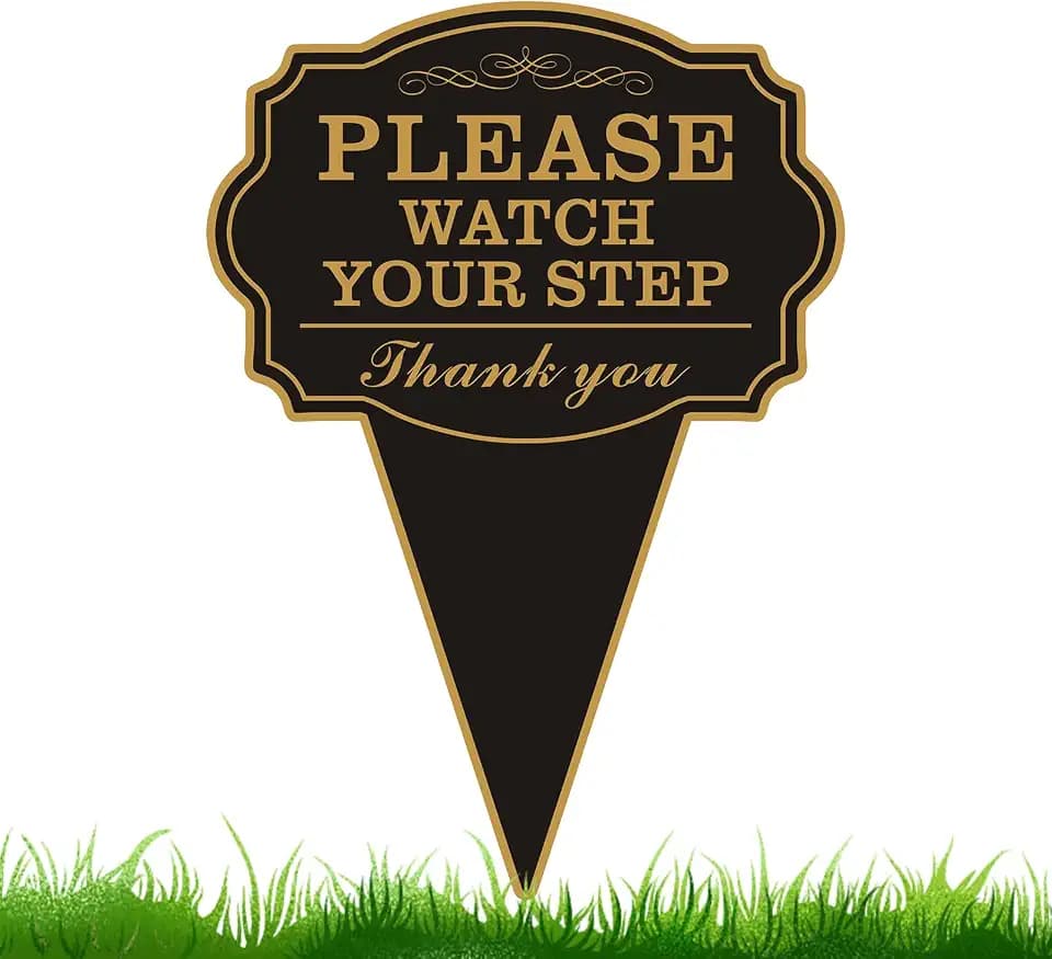 Double Sided Yard Sign, 10"x14" Caution Watch Your Step Garden with Stake, Rust-Free Metal Please Watch Your Step Sign Outdoor, UV Printed Safety Sign for Walkway or Lawn (WATCH YOUR STEP-1PACK)