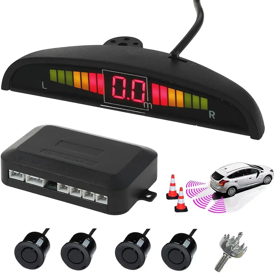 AUTOUTLET Einparkhilfe Auto Rückfahrwarner 12V mit 4 Sensoren, Schwarz