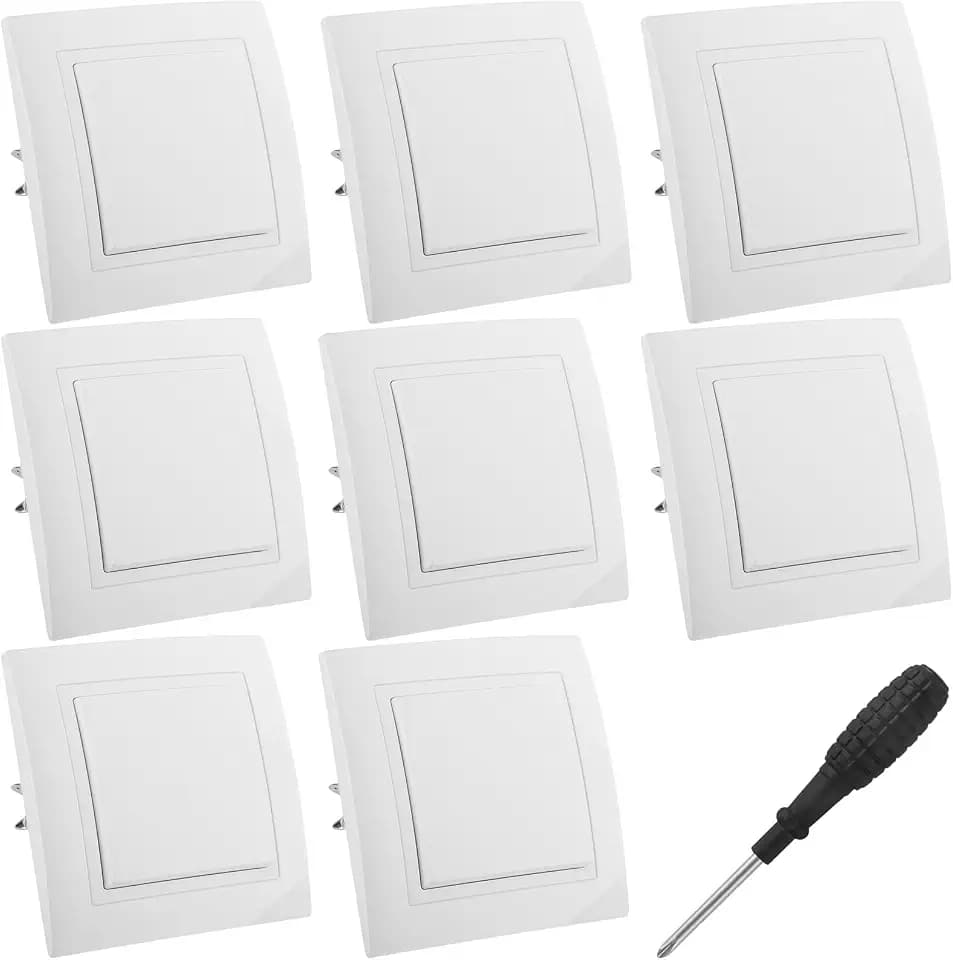 8 Stück Wechselschalter Unterputz Schalter Modern Wandschalter 1 Fach 2 Weg Lichtschalter 10A 250V Matt Wechselschalter Unterputz mit Schraubendreher für Gang Treppenhaus Schlafzimmer (Weiß)