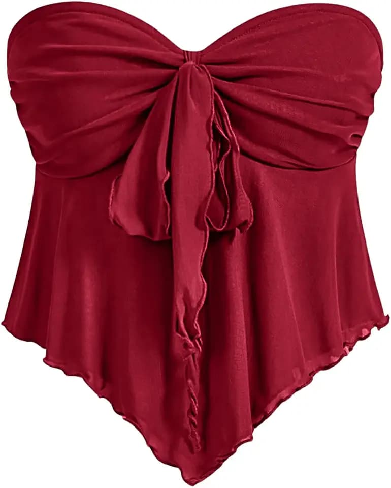 SHENHE Women's Strapless Tie Front Babydoll Top Flare Tube Going Out Top