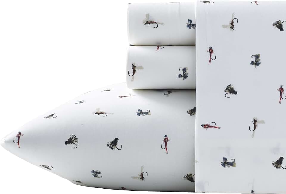 Eddie Bauer - Twin XL Bettlaken, Baumwollperkal-Bettwäsche-Set, knackige und Coole Heimdekoration (Angelfliegen weiß, Twin XL)