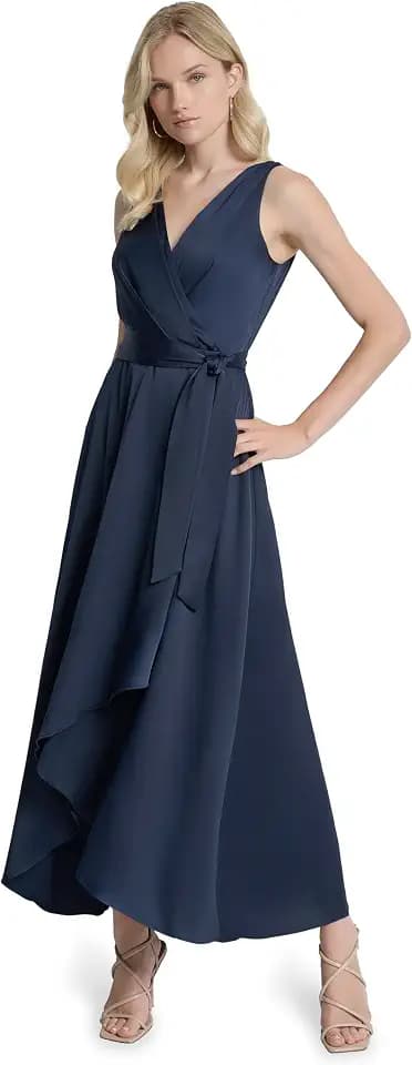 DKNY Women's Sleeveless Surplice Tie Fit & Flare Midi Dress