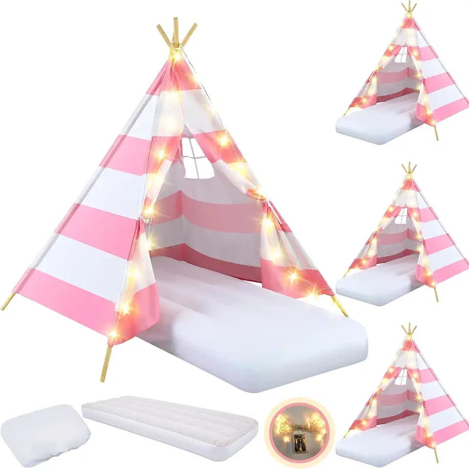 Lemosa 4 Pack Kids Teepee Tent Sleepover for Slumber Party, Peach White