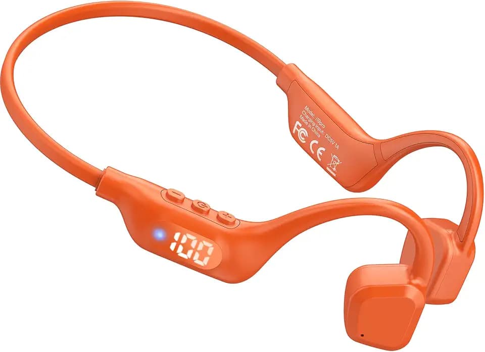 Bone Conduction Headphones, 14H Playtime Bluetooth 6.0 Open-Ear Earbuds with Mic, IPX5 Waterproof Lightweight Headset, Wireless Sport Earphones for Running, Cycling, Gym Space Orange.