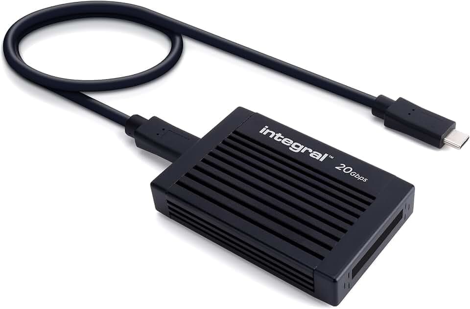 Integral CFexpress 2.0 Typ B Speicherkartenleser, USB 3.2 Gen 2x2, bis zu 20 Gbit/s, USB-C-Anschluss und 60-cm-Kabel, für Fotografen, Videografen und Content Creator