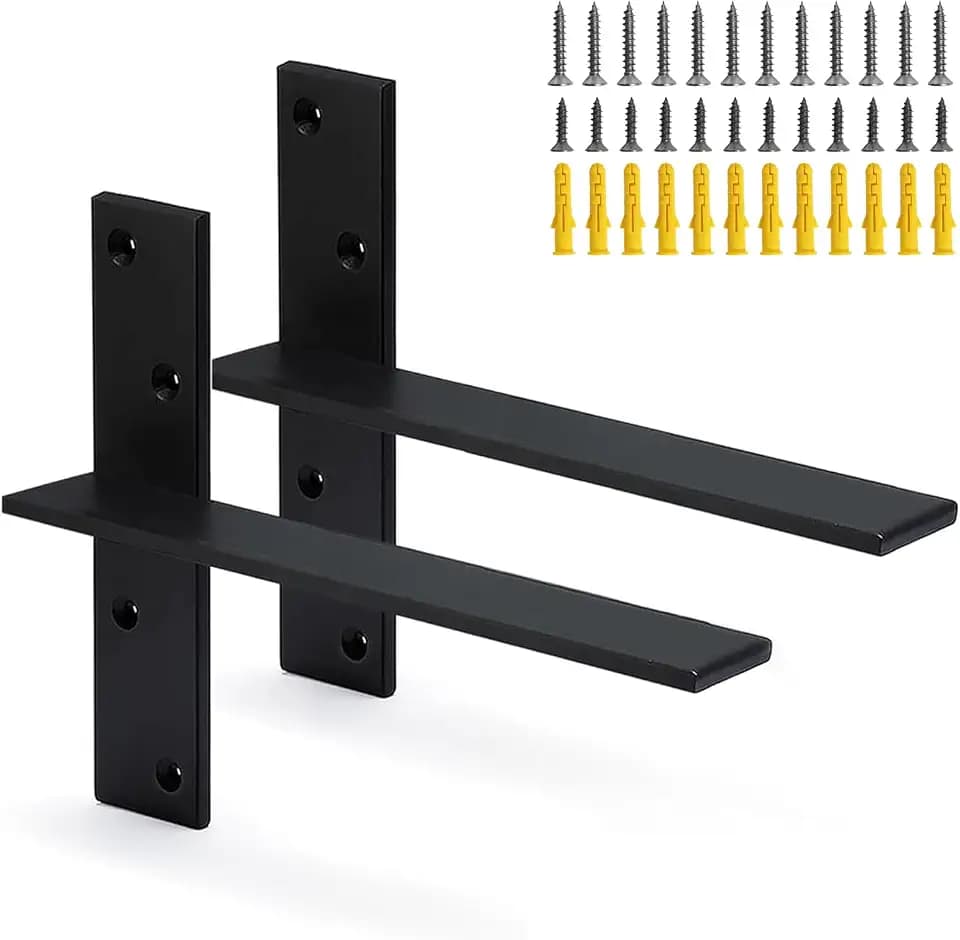 (2-Pack) Hanging T Shelf Bracket,Solid Heavy Duty Steel Knee Wall Hidden Granite Countertop Support Floating Bracket Hardware.Universal. 12" DIY Projects, Screws Included (T Shelf Bracket,12")