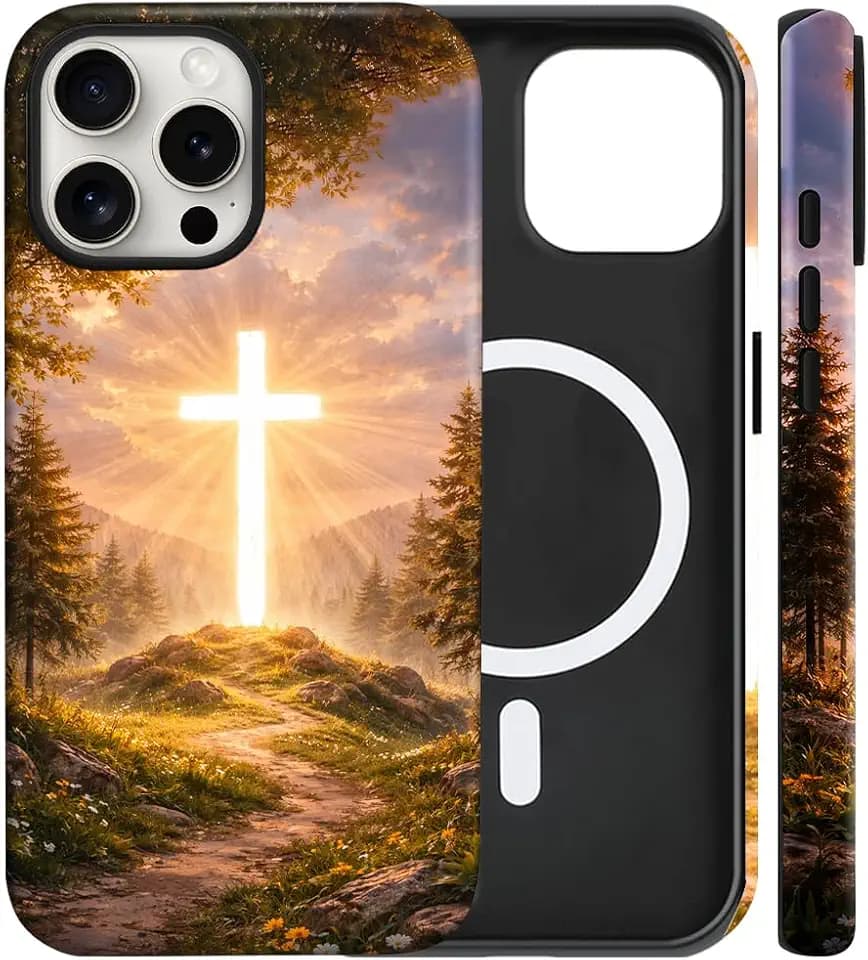 Magnetic for iPhone 15 Pro Max Case Christian Cross Phone Case, Grassland