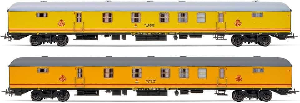 Electrotren HE4021 RENFE, 2-teiliges Set DGCT-3100 Postwagen mit 160 km/h Drehgestellen, gelbe Lackierung, Ep; iV Rollmaterial – Reisezugwagen