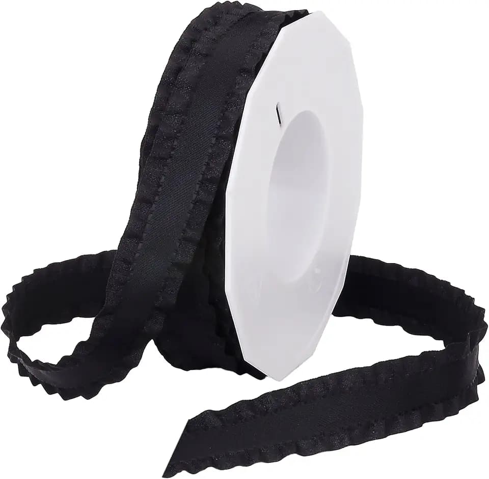 Morex Ribbon Double Ruffle Ribbons for Wedding Bridal Shower Décor, Gift Wrapping, Birthday, Sewing and Crafts, 1-1/2-Inch by 16.5-Yard, Natural Black