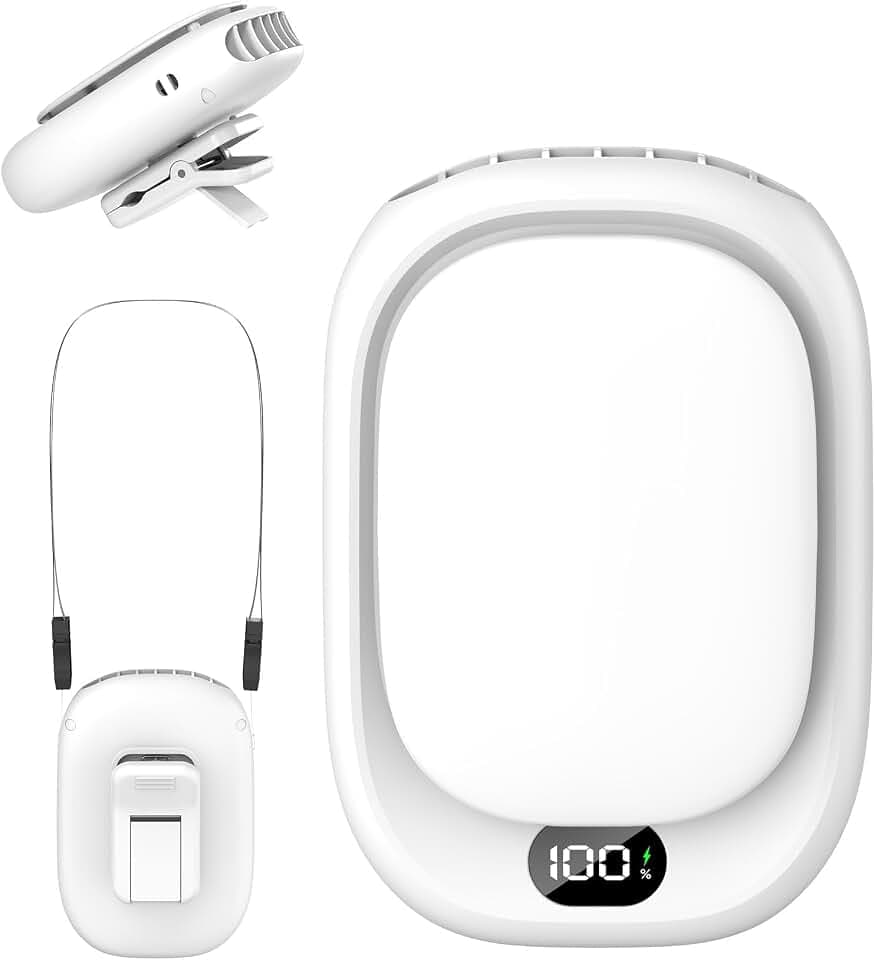 ViSSKO Taillen Clip Ventilator, 2000mAh Tragbarer Klein Ventilator Waist Fan mit Clip, 4 Geschwindigkeiten, USB Tischventilator mit Hängeseil für Baustelle, Kinderwagen, Camping, Büro - Weiß