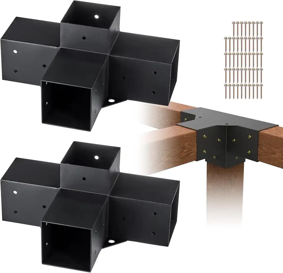 VEVOR 2er-Set Pfostenverbinder aus 2 mm dicken Stahlplatten Pfostenecke Pergola Eckverbinder Holzverbinder 90°-Stiefelstruktur Eckhalterung Holzbalken Pavillon Halterungs Set 340 x 220 x 152 mm