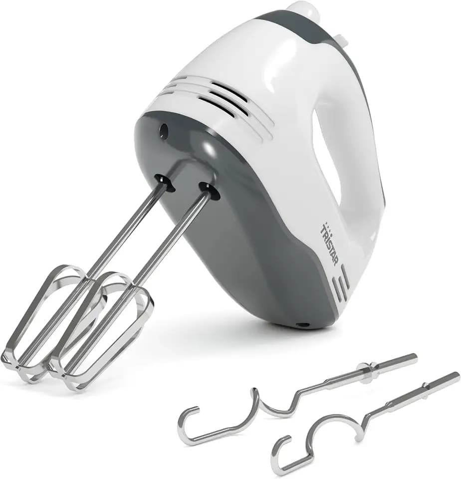 Tristar Handmixer, 5 Geschwindigkeitsstufen, 200W, Ergonomisch, Edelstahl-Rührbesen und Knethaken, Spülmaschinengeeignete Teile, BPA-frei, Mit Auswurftaste, Kompakt und Praktisch, MX-4203