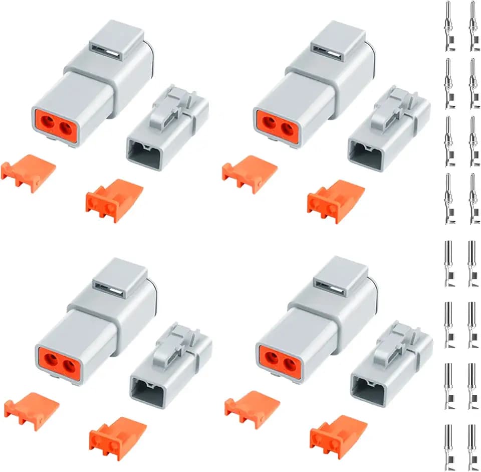 48 PCS Deutsch DTP Connector Kit 2 Pin Automotive Waterproof Electrical Connectors 6 Sets with Size 12 Solid Contacts Gauge 14-12 AWG Wire Size,25A