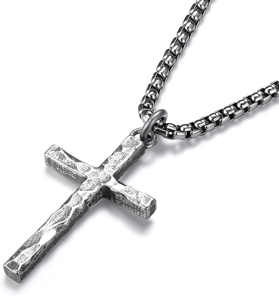 925 Sterling Silver Cross Necklace for Men Box/Cuban/Figaro Chain