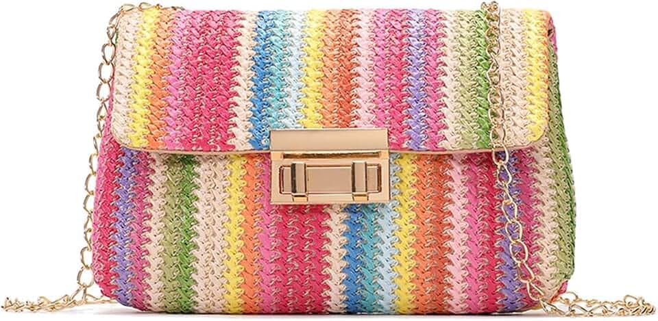 Colorful Rainbow Straw Bag for Women, New