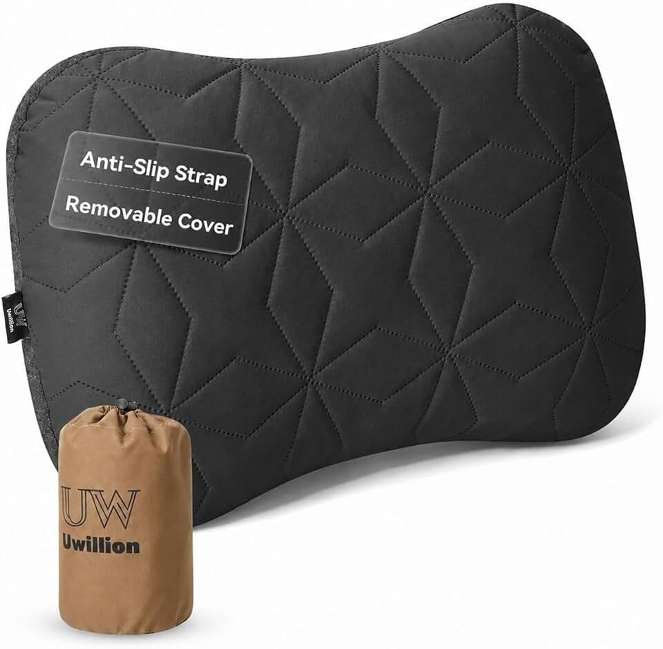 UWILLION Inflatable Camping Pillow with Removable Washable Cover, Black