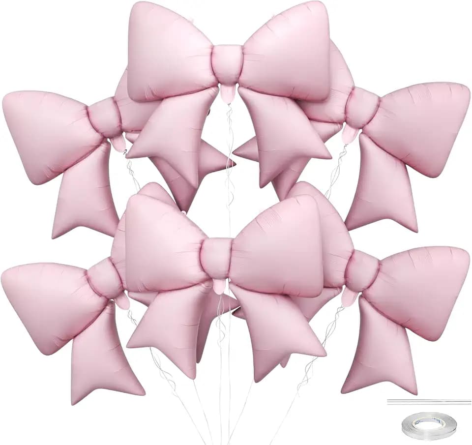 Pink Bow Balloons, 6 Pcs Giant Foil for Girls Birthday Party Decorations