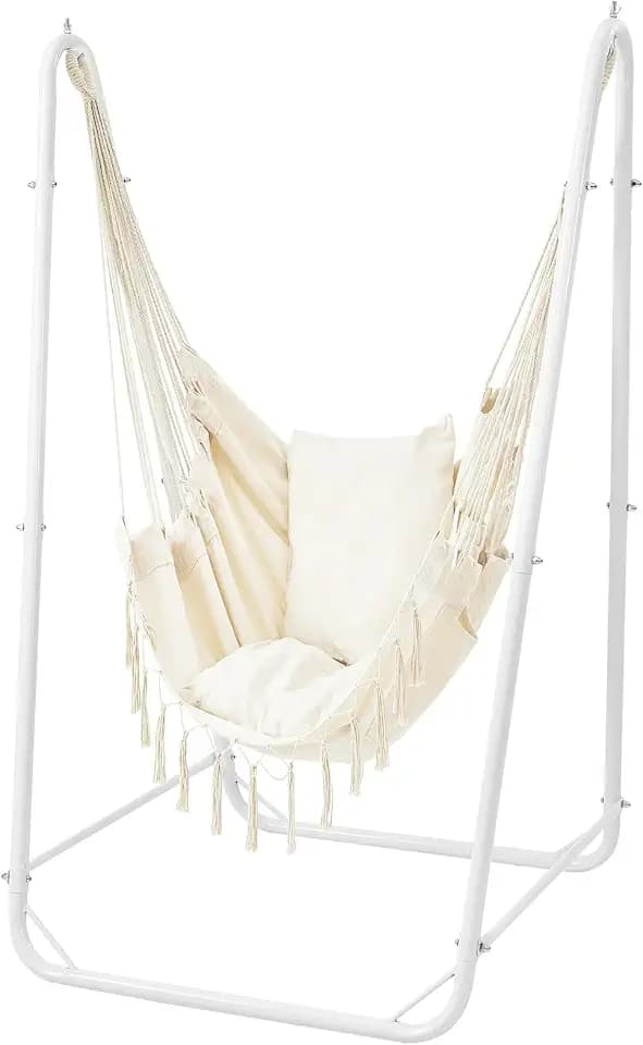 Hammock Chair with Stand, 220 lbs Capacity, with Hammock Chair,White