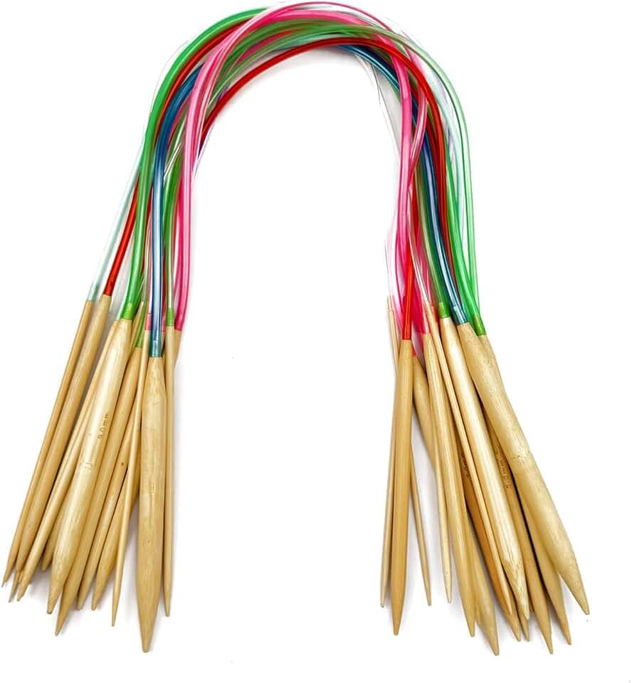 Mdoker 18 Pairs Bamboo Knitting Needles Set Circular Wooden Knitting Needles with Colorful Plastic Cable Size 2mm-10mm,Knitting Needle for DIY Craft(60cm/24inch)