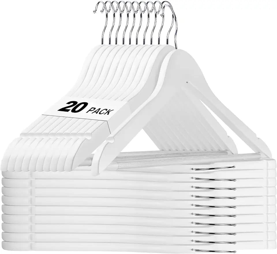 HOUSE DAY White Wooden Hangers 20 Pack, Solid Wood Coat Hangers for Closet