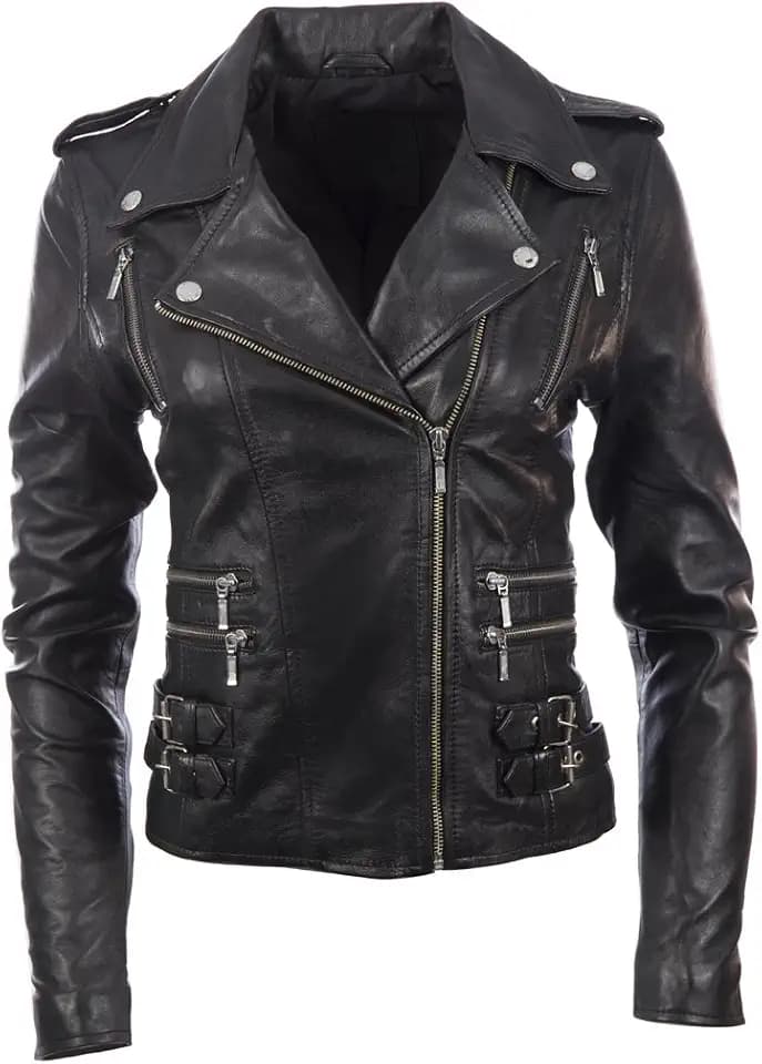 Aviatrix Damen super weiche Echtleder Bikerjacke mit Mehreren Reißverschlüssen (AGSM)