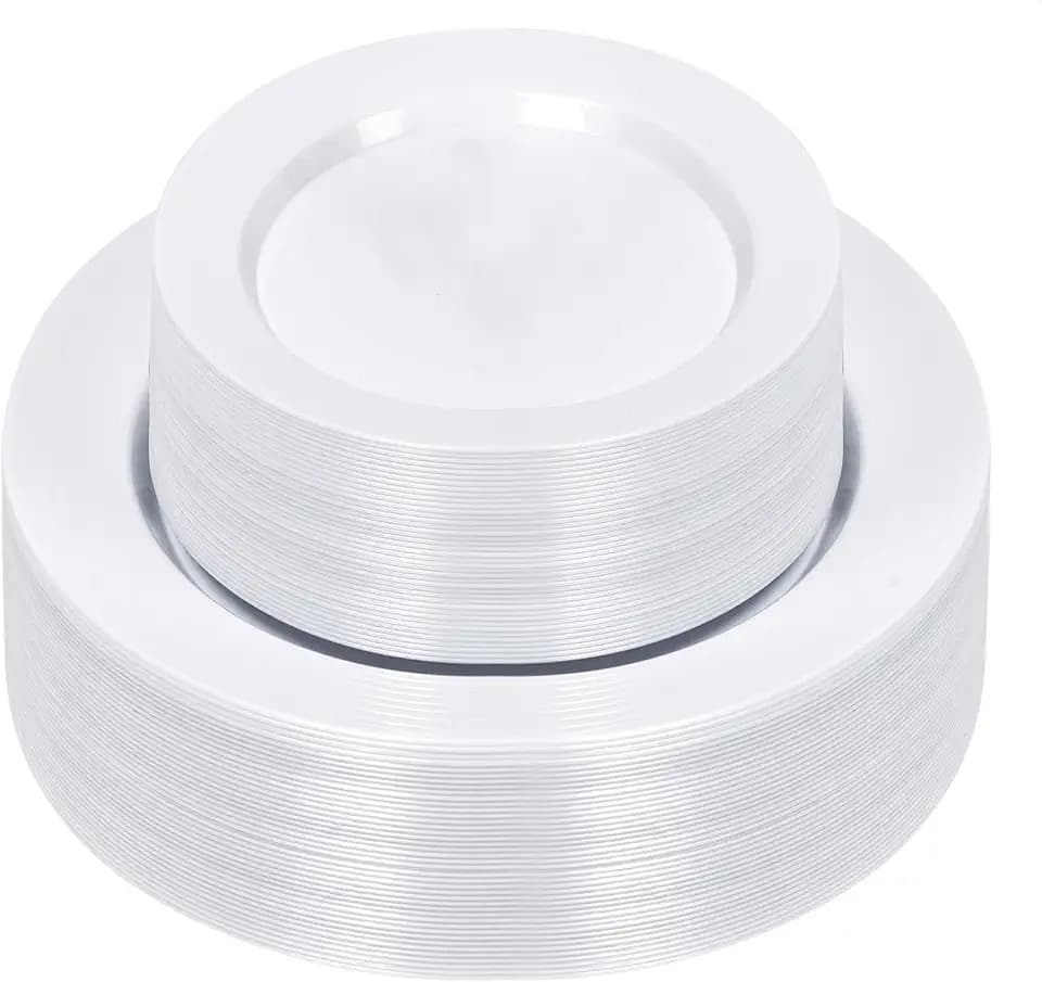 Bestluck 100PCS White Plastic Plates, White Disposable Plates for 50 Guests