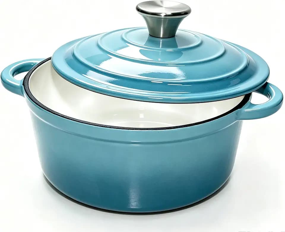 Gusseisen Topf 20cm mit Deckel,Dutch Oven 2L Emaillierter Brotbacktopf zum Brot Backen, Schmortopf Induktion & Backofengeeignet, runder Emaille Bräter für alle Herdarten (Blau)
