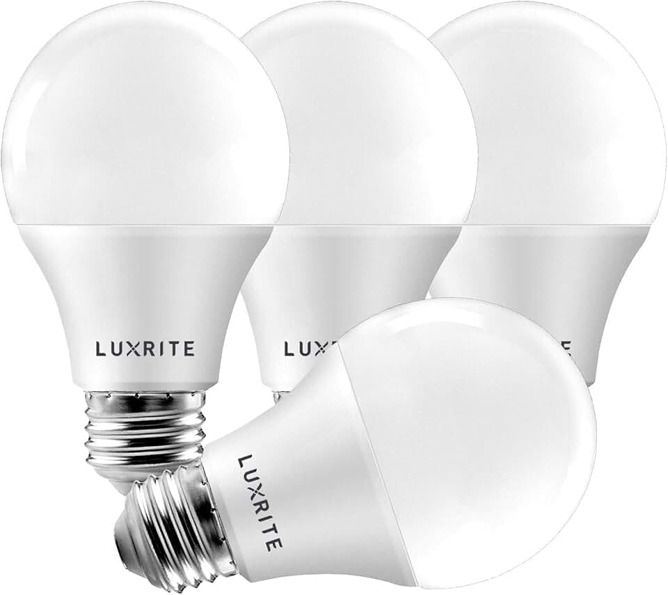 LUXRITE A19 LED Light Bulb 60W Equivalent 800LM 3500K Natural White, 4 Pack