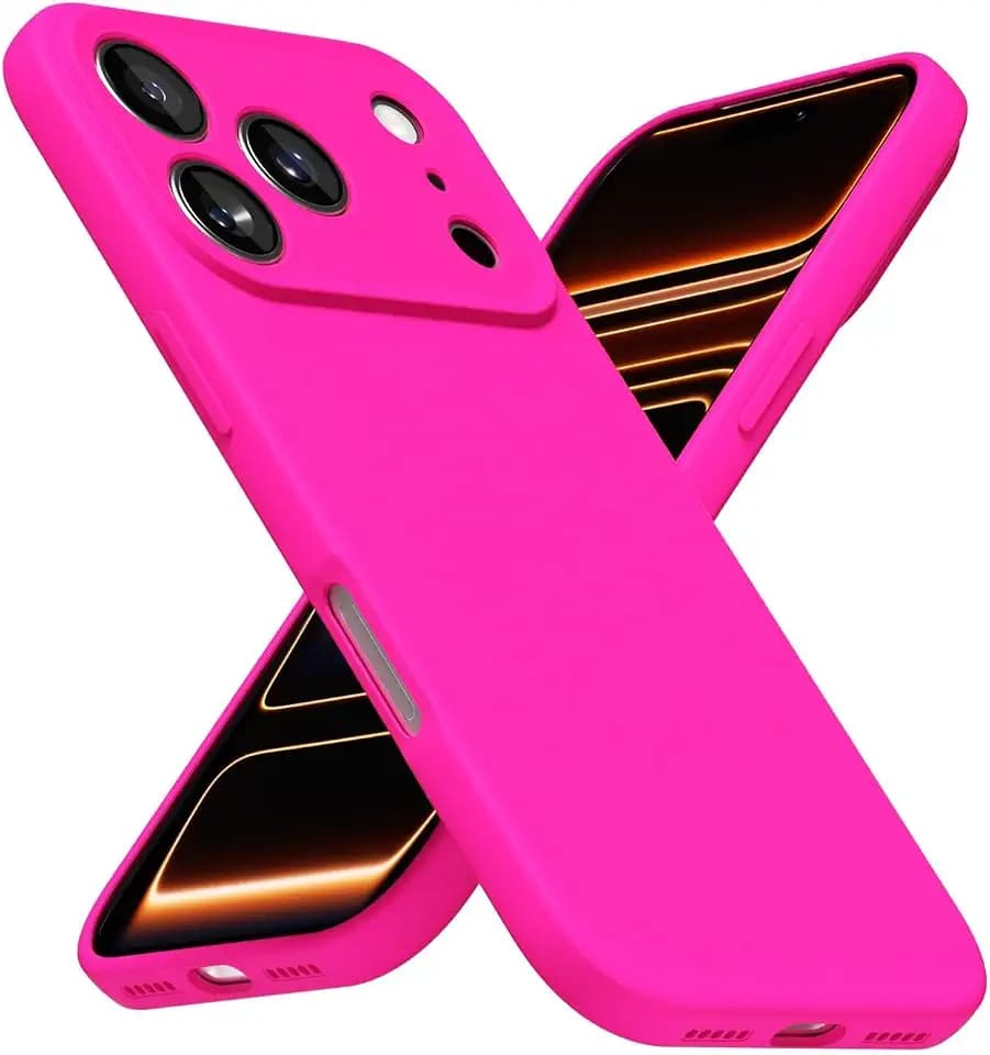 LoeoeL for iPhone 17 Pro/ 18 Pro Phone Case Silicone, Fluorescent Neon Hot Pink Bright Color Matte TPU, Minimalist Ultra Thin Slim Soft Rubber Gel Girly Cute Case for Women, Camera Cover Protection