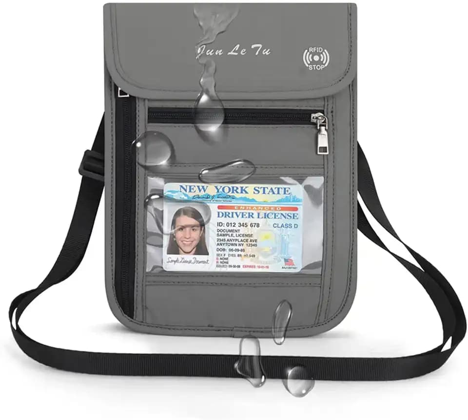 Passport Holder for Travel, RFID Passport Wallet with Visual Window Design, Multifunctional Document Organizer, Waterproof Travel Pouch Neck Wallet for Men and Women, Grey