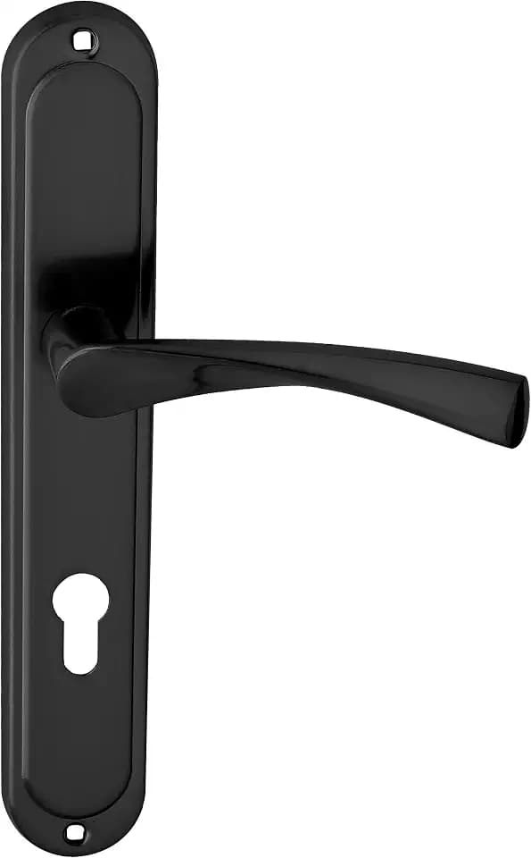 domino Türgriff 72 Drückergarnitur PZ - Profilzylinder Set Türklinke für Zimmertür, Bürotür, Kellertür & Innentür L-Form Türdrücker-Set aus Aluminium Schwarz Türdrückergarnitur ROMANA BLACK