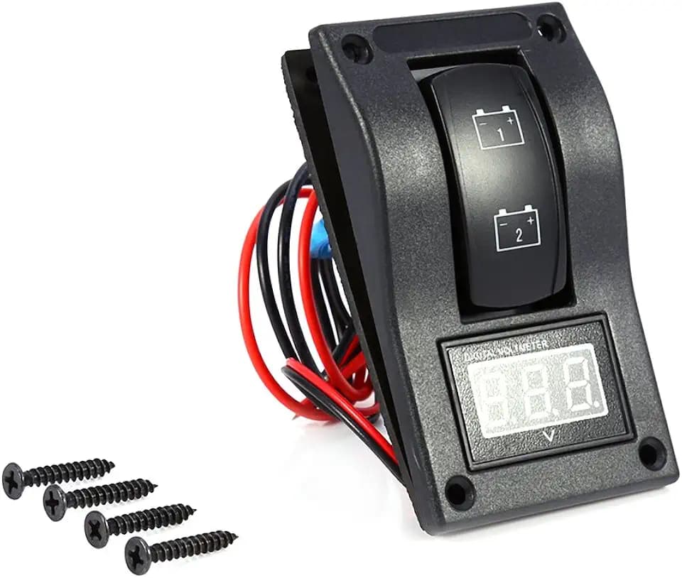 Rocker Switch Toggle, Qiilu 12V DC Marine Boat Voltmeter LED Dual Battery Test Panel Rocker Switch ON-Off-ON