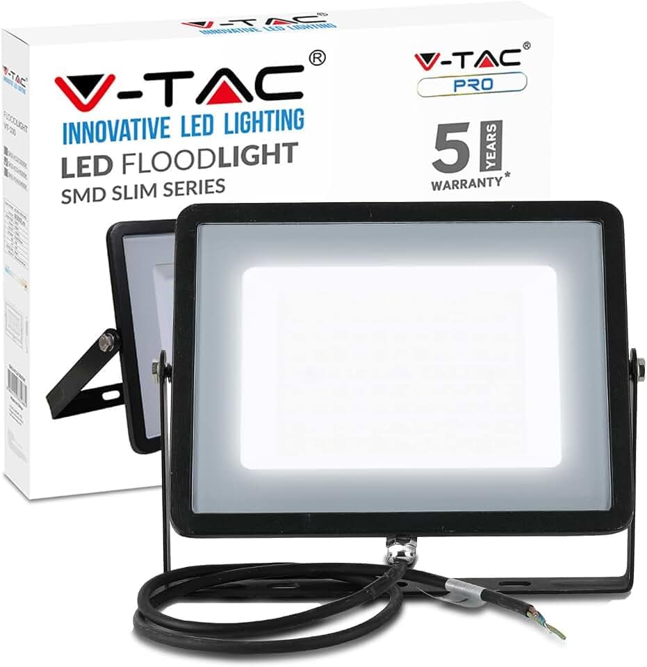 V-TAC LED Flutlicht Samsung Chip, 4000K, 8000lm, IP65, 100 Watt, A+, Kunststoff, W, weiß, 100W