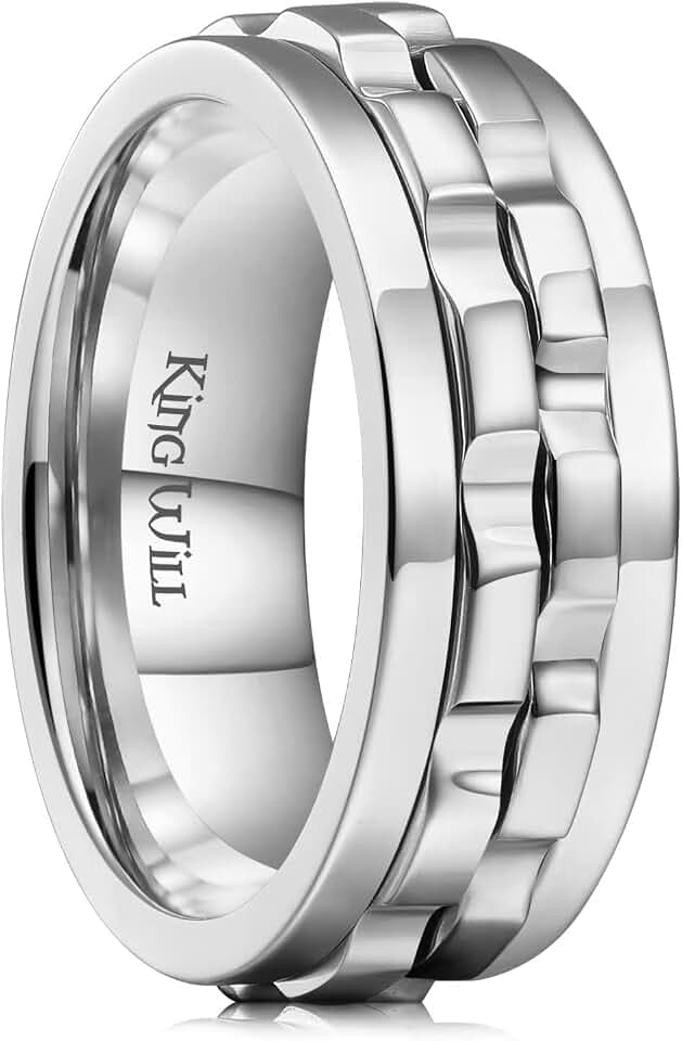 King Will Herren-Spinnerring mit schwarzem Zahnraddesign, Edelstahl, 2 Zahnräder, Fidgetring zur Stressbewältigung, coole Ehegröße