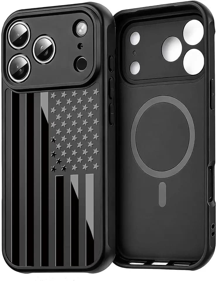 Magnetic Charging Case for iPhone 17 Pro 6.3" American Flag US USA Patriotic Design Print [Compatible with MagSafe] Shockproof Protective Unique Cool Aesthetic Pattern KITATA Matte Black TPU