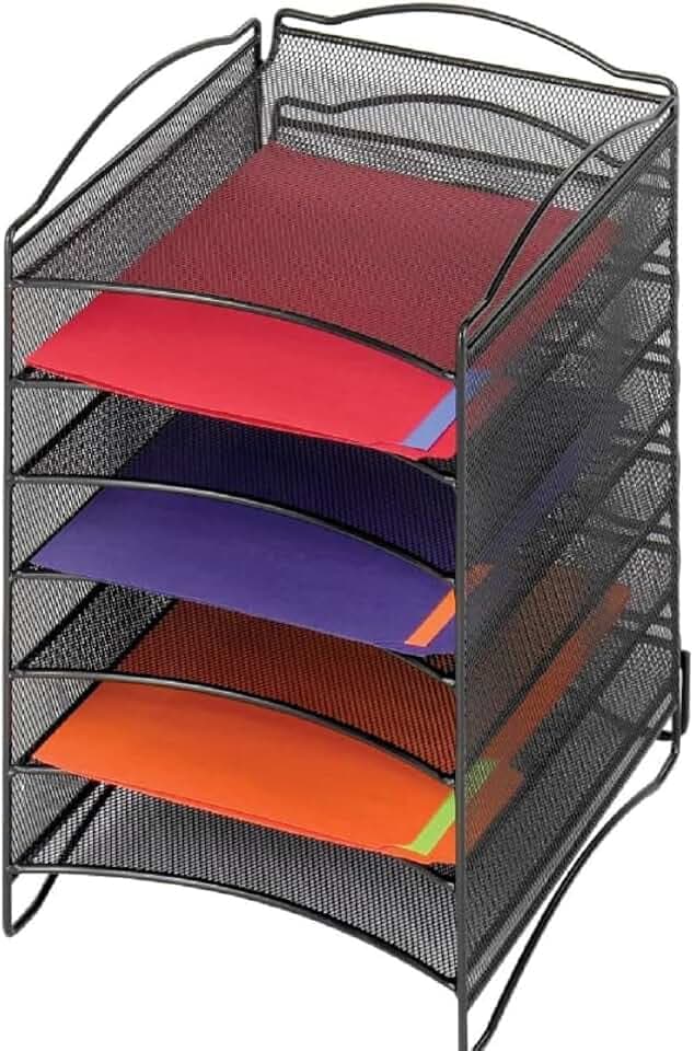 Safco Onyx Mesh Steel Literature Organizer, 6 Compartments, Black | Increase Efficiency & Convenience in Home, Office & Classrooms|Desktop or Tabletop