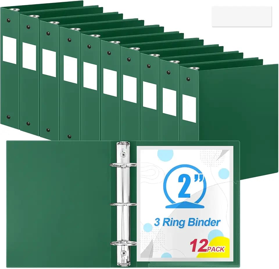 Henoyso 12 Pack 3 Ring Binder 2 Inch Binder for School Office, Dark Green