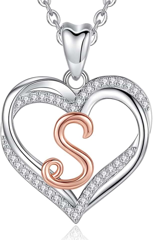 INFUSEU Kette mit Buchstaben, Herz Anhanger Halskette Buchstabe A-Z Alphabet Hauptstadt Rosegold Schmuck Doppelherz Initial Neckless CZ für Frauen Romantische Damen Geschenke, 20 Zoll Kette