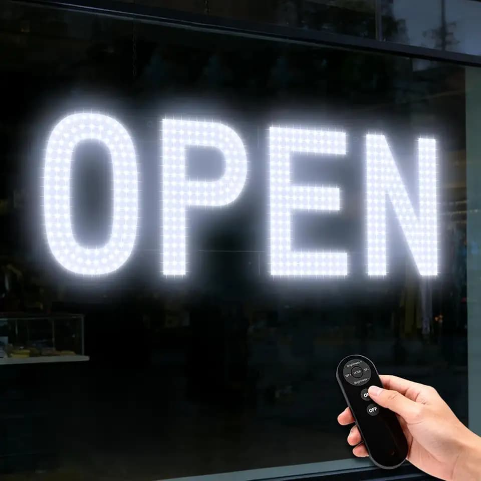 LED Open Signs for Business, 30"x10" Remote Control Dimmable Hanging Kit