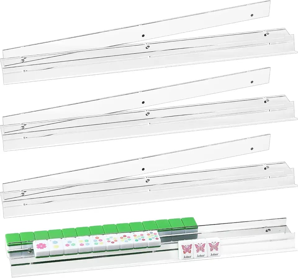 DoubleFill 4 Pack Acrylic Mahjong Tile Racks, Flat Edge, Clear