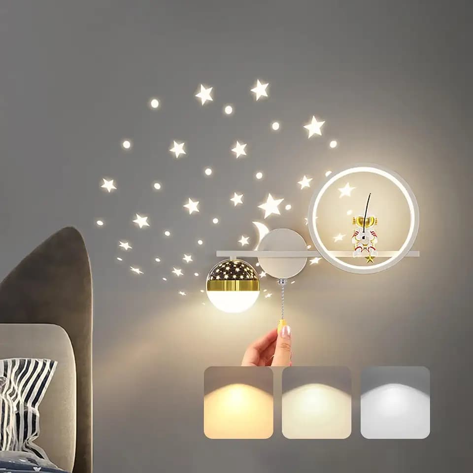 KZT LED Wandleuchte Dimmbar Kinderzimmer Wandlampe mit Schalter Modern Kinder Schlafzimmer Nachttischlampe kreativ Junge Mädchen Wand Raumlampe Sternenhimme Astronaut Nachtlicht, 30W Weiß