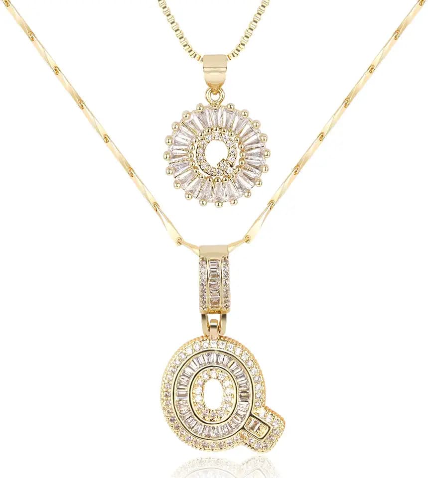 Letter Necklace 14k Gold Plated Bling Dainty Necklaces Trendy Chunky Custom Name Necklace Personalized Round Circle Pendant Zirconia Letters Name Crystal Jewelry Gifts for Women